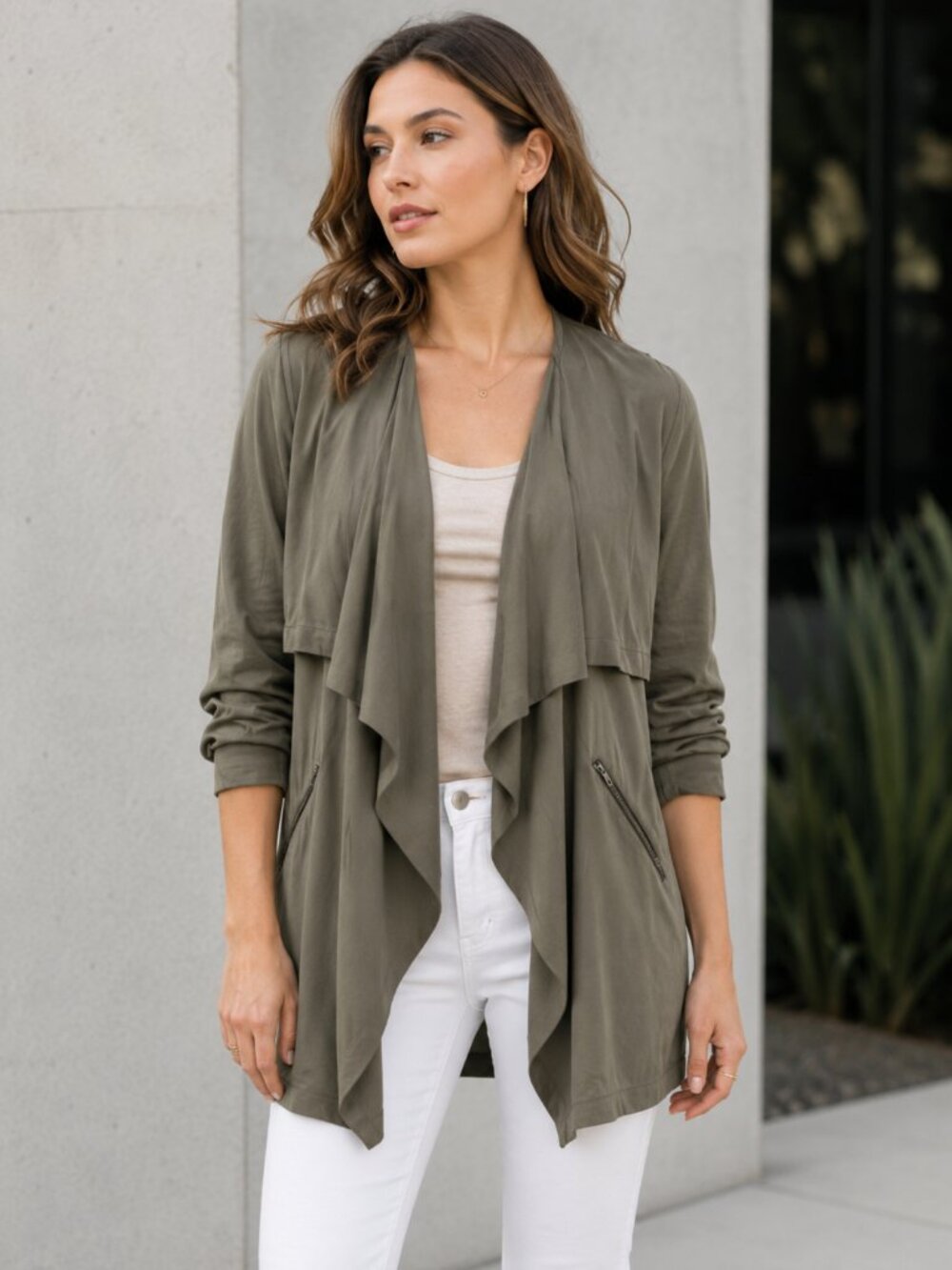 Trouve Tencel Waterfall Open Blazer Jacket